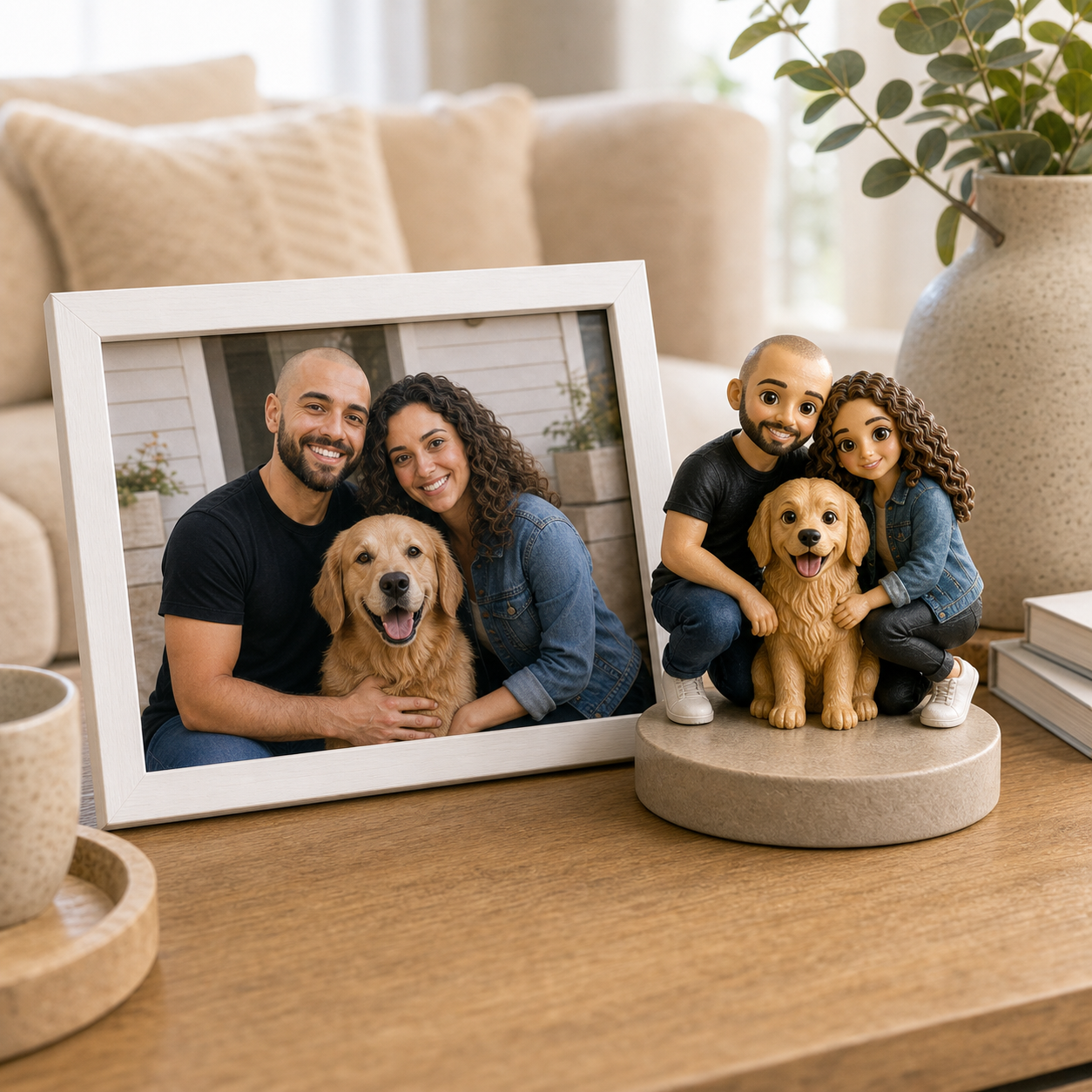Custom family and pet resin figurine gift concept